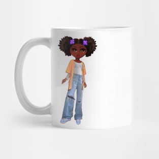 Beautiful Brown skin African American girl with Afro hair in 2 puffs. Black girls rock, black girl magic,melanin poppin queen anime girl drawn in manga style Mug